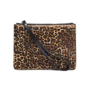 MARTINA MORI Leopard Made In Italy Leather Pochette Wristlet Clutch